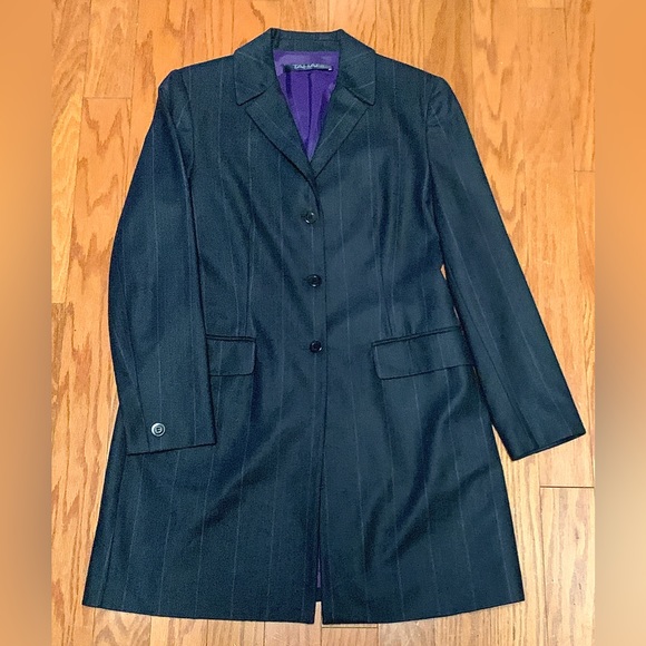 Women's 10 Petite Tahari Purple Lined Grey Wool Blend Striped Blazer Coat Top - Picture 3 of 16